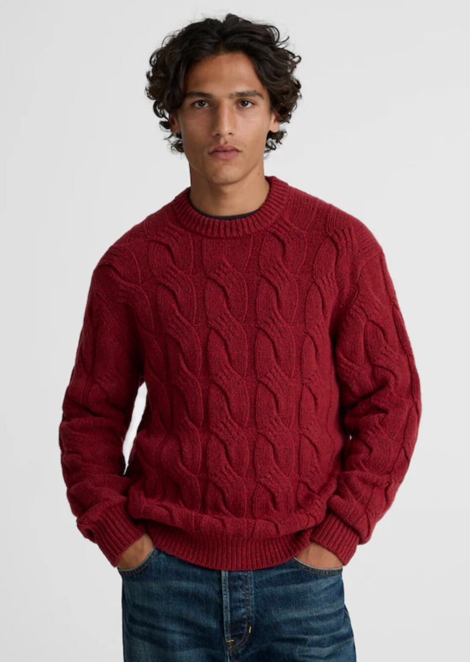 Madewell | NWOT Men's Cable-Knit Crewneck Sweater Heather Garnet Red | Sz XL